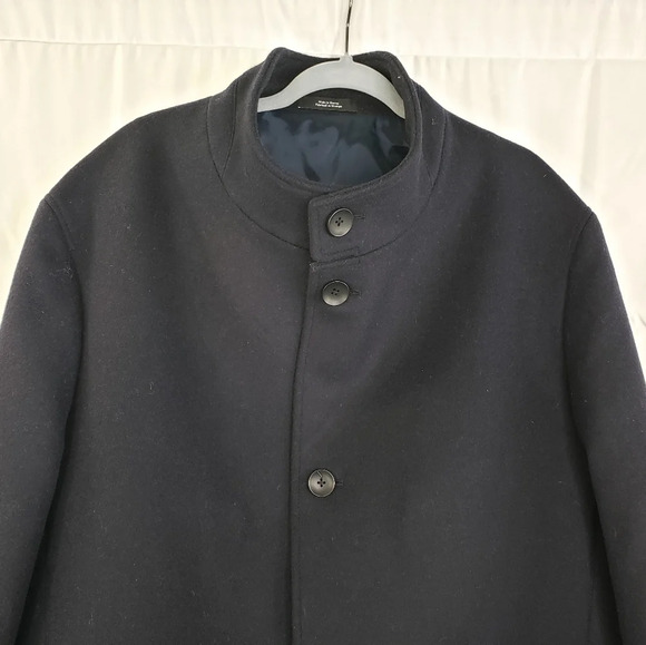 Nordstrom Mens Cashmere & Wool Navy Button Pockets Winter Coat Sz 48R. - Picture 2 of 13